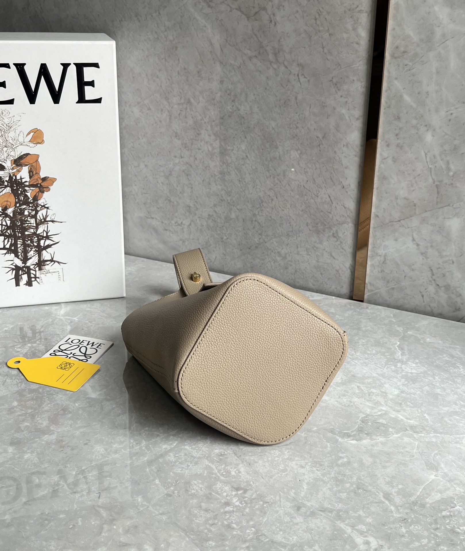 Loewe Mini Pebble Bucket Bag in Soft Grained Calfskin Sand